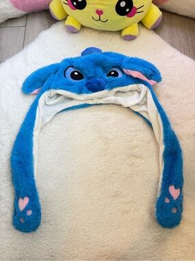 Blue Plush Animal Ear Hat with Heart Accents